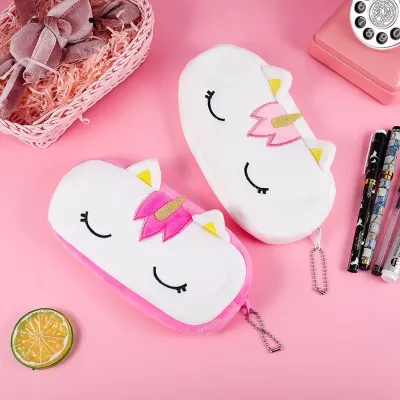 Cute Unicorn Cartoon Plush Pencil Case